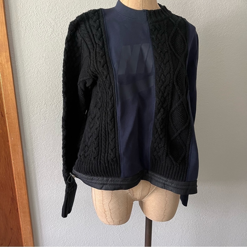 NIKE x SACAI sz S Tech Fleece Sweatshirt Sweater Navy Blue Black Split Cable